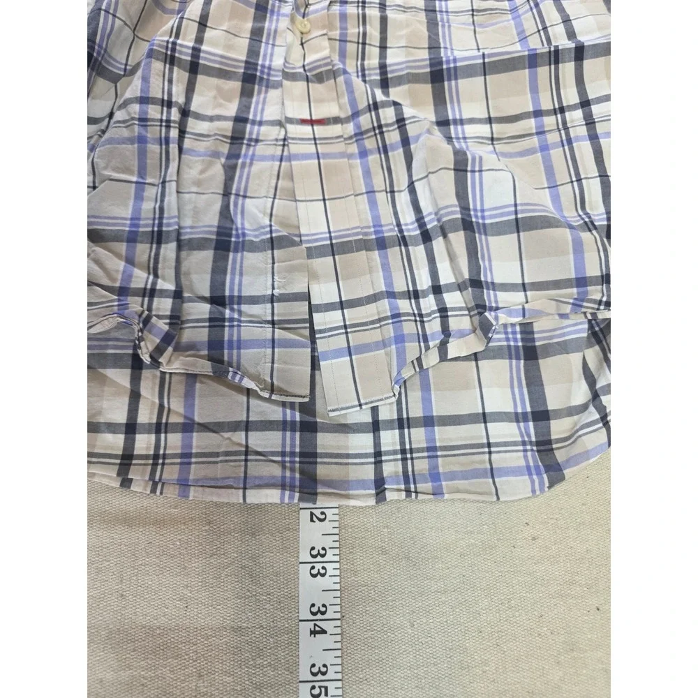 Cremieux Classics Mens XL Blue Tan Plaid Cotton Short‎ Sleeve Button Down Shirt